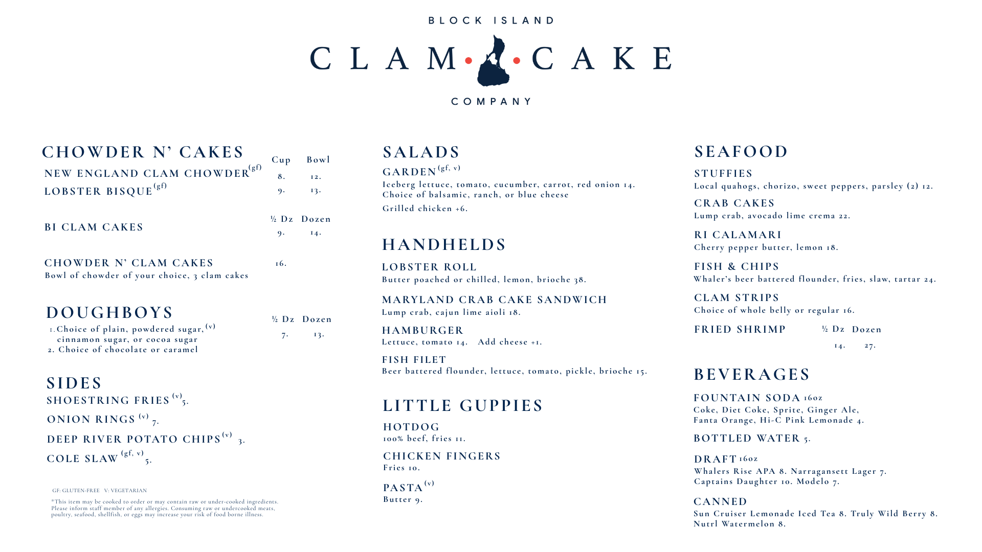 Block Island Clam Cake Company Menu
