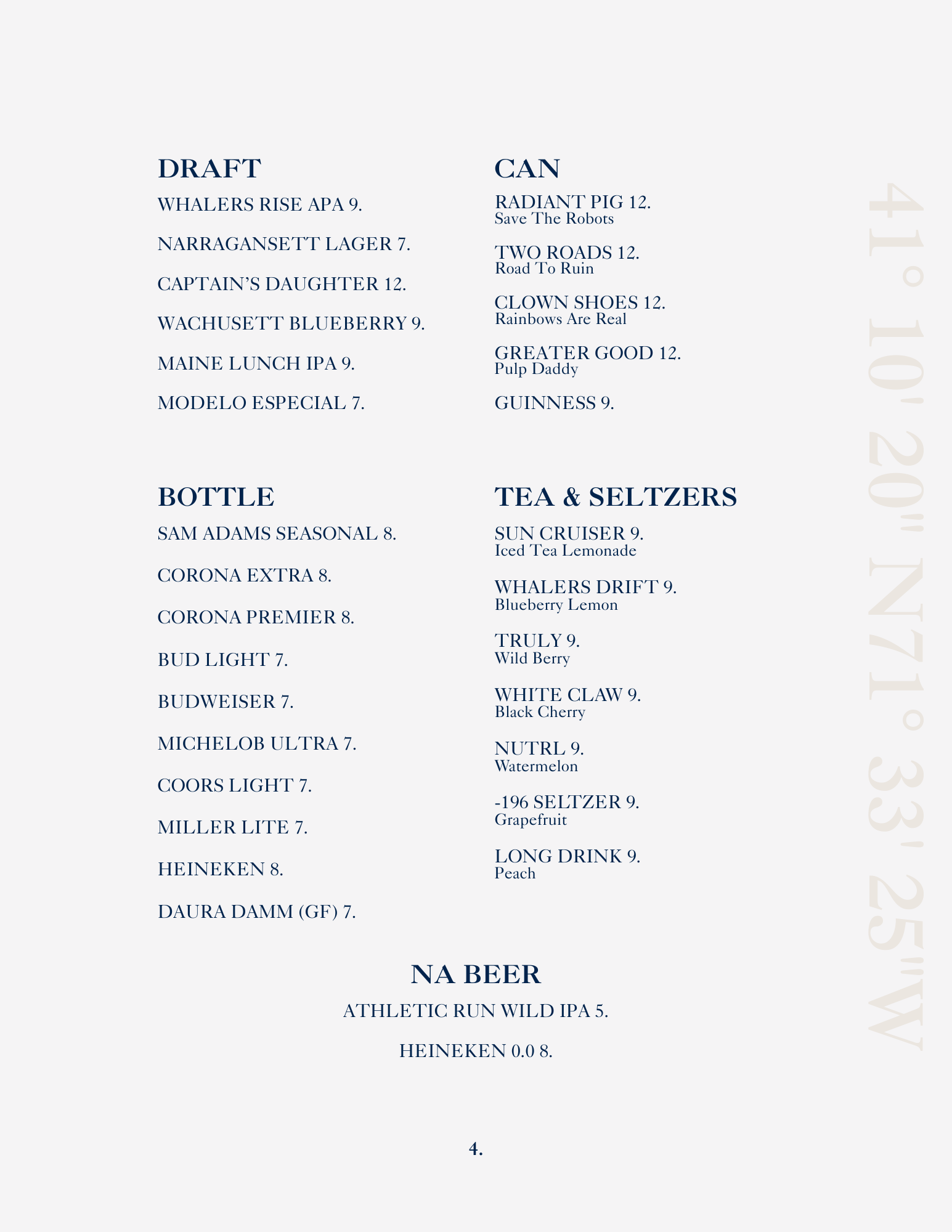Beers - OneBI Drink Menu